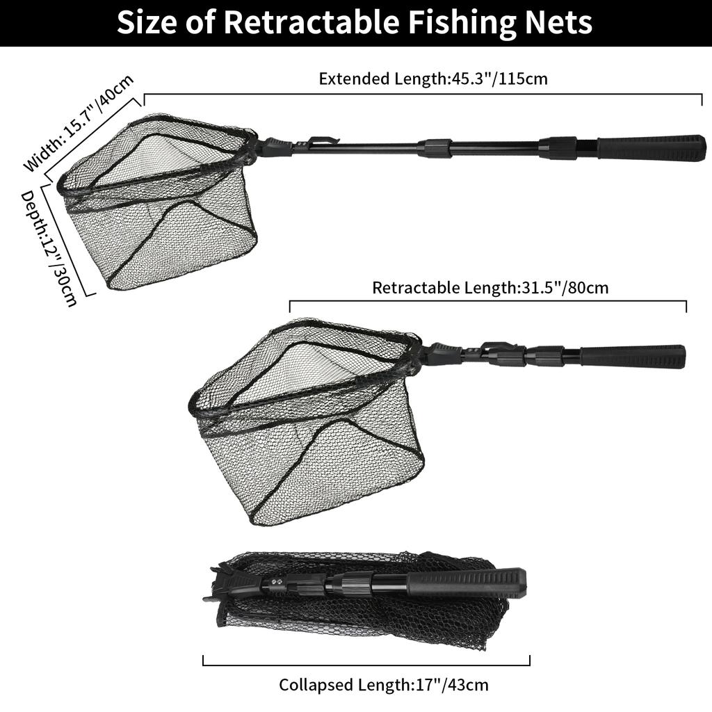 Retractable Fishing Landing Net with Telescoping Pole Foldable Handle for Kids Men Freshwater Saltwater Fly Fishing Carp Net