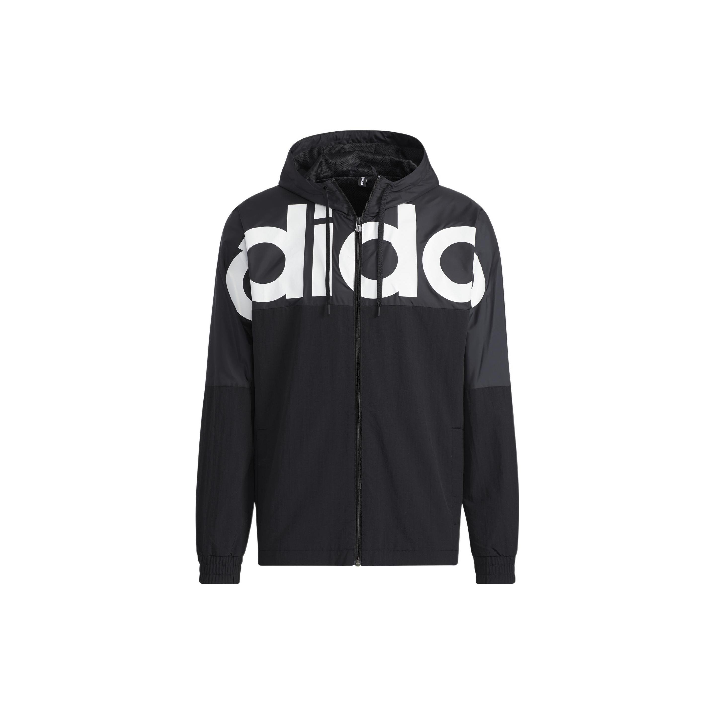 adidas Large Logo Contrast Color Stitching Athleisure Casual Sports Hooded Jacket Black Men s HD4700 L