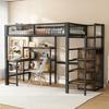 Iron Bed Several Shelves Bunk Built-in Wardrobe Desk Strong Load Adult Bearing Rustic Look Metal Frame Loft Home Furniture