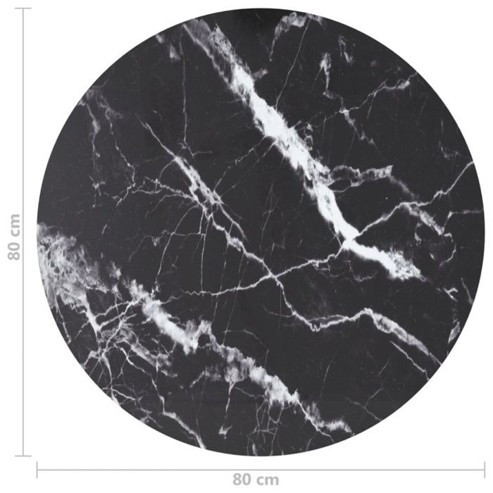 VidaXL Dessus de table Noir Ø80x1cm Verre trempé avec design de marbre