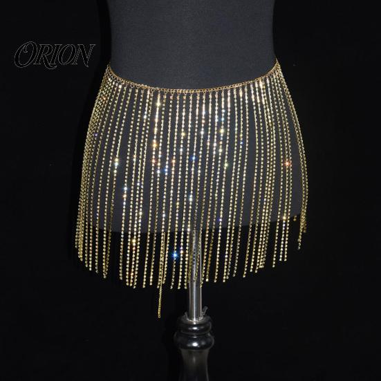 Disco Party Hip Chain Rhinestone Tassel Waist for Women, Sparkly Sexy Belly Dance Body Skirt-Style Crotch Covering Accessory, Elastic Belt Stage
