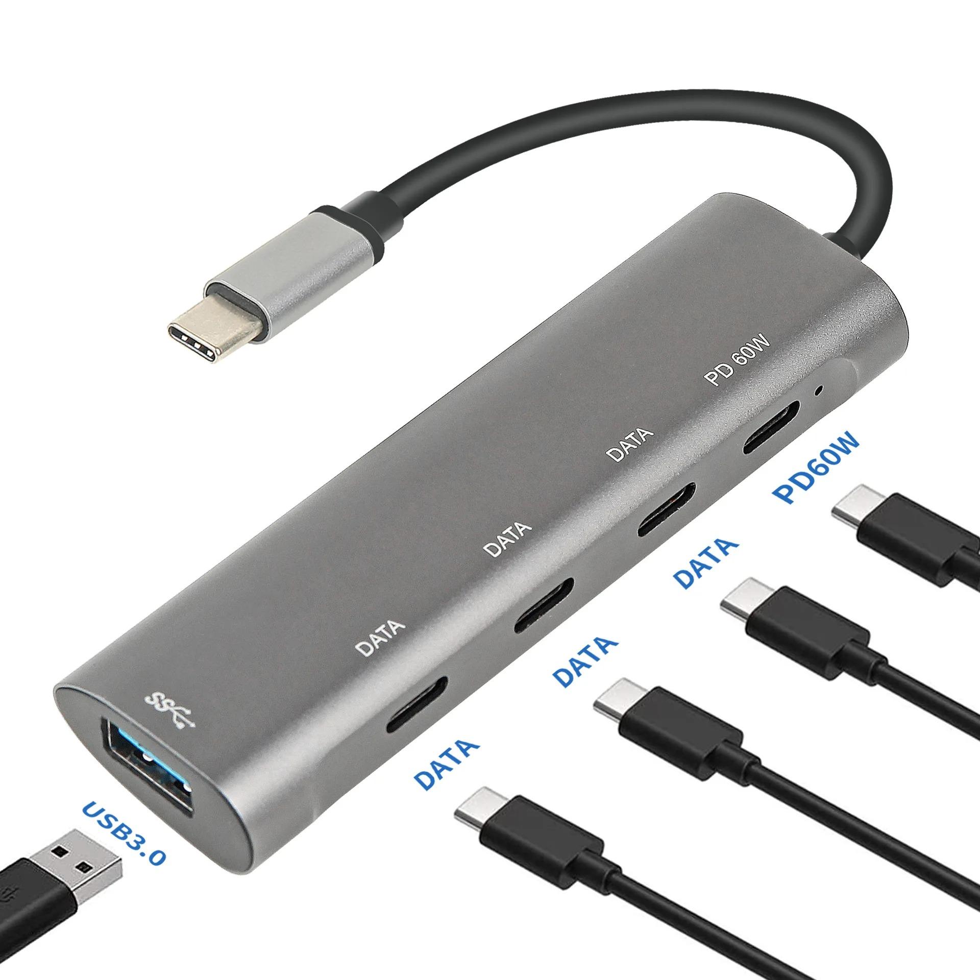 

HUB USB C Hub 5 портов тип c на USB 3.0 PD 60 Вт DATA USB C 2.0 многопортовый адаптер для ноутбуков Macbook разветвители 5 в 1 USB HUB 5 in 1- (505C)