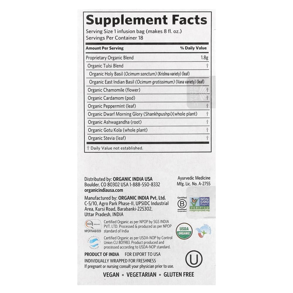 Organic India Tulsi Sleep Tea Caffeine-Free 18 Tea Bags 32.4g (1.14oz)