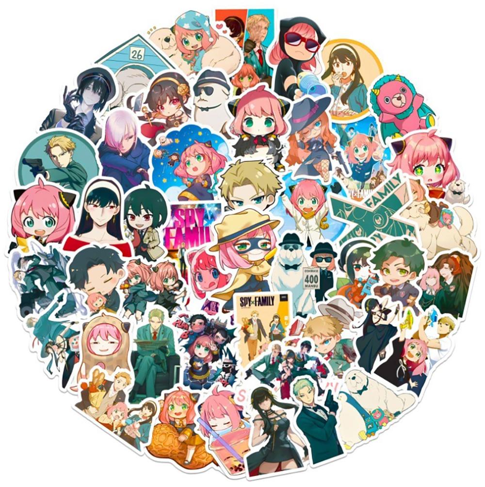 50pcs Cartoon Spy x Family Cute Stickers PVC Material DIY Notebook Children Daily Toys Scrapbook Waterproof Decorative Stickers.