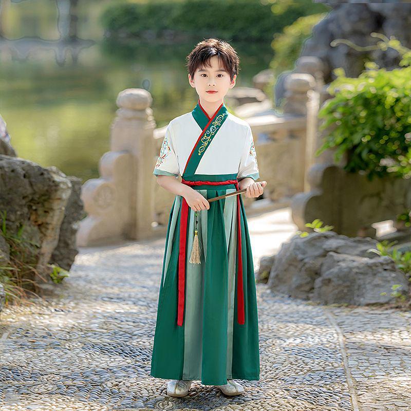 Jungen Hanfu Tang-Anzug & Mädchen Prinzessinnenkleid Set - Sommer-Outfit im chinesischen Stil 180