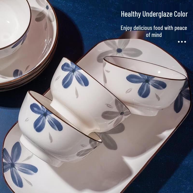 Jingdezhen Ink Orchid Ceramic Bowl 10-Piece Set