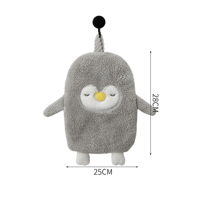 Cartoon Penguin Hand Towel Cute Kids Bathing Towel Soft Coral Kitchen Towel Super Absorbent Handkerchief Bathroom Accessories