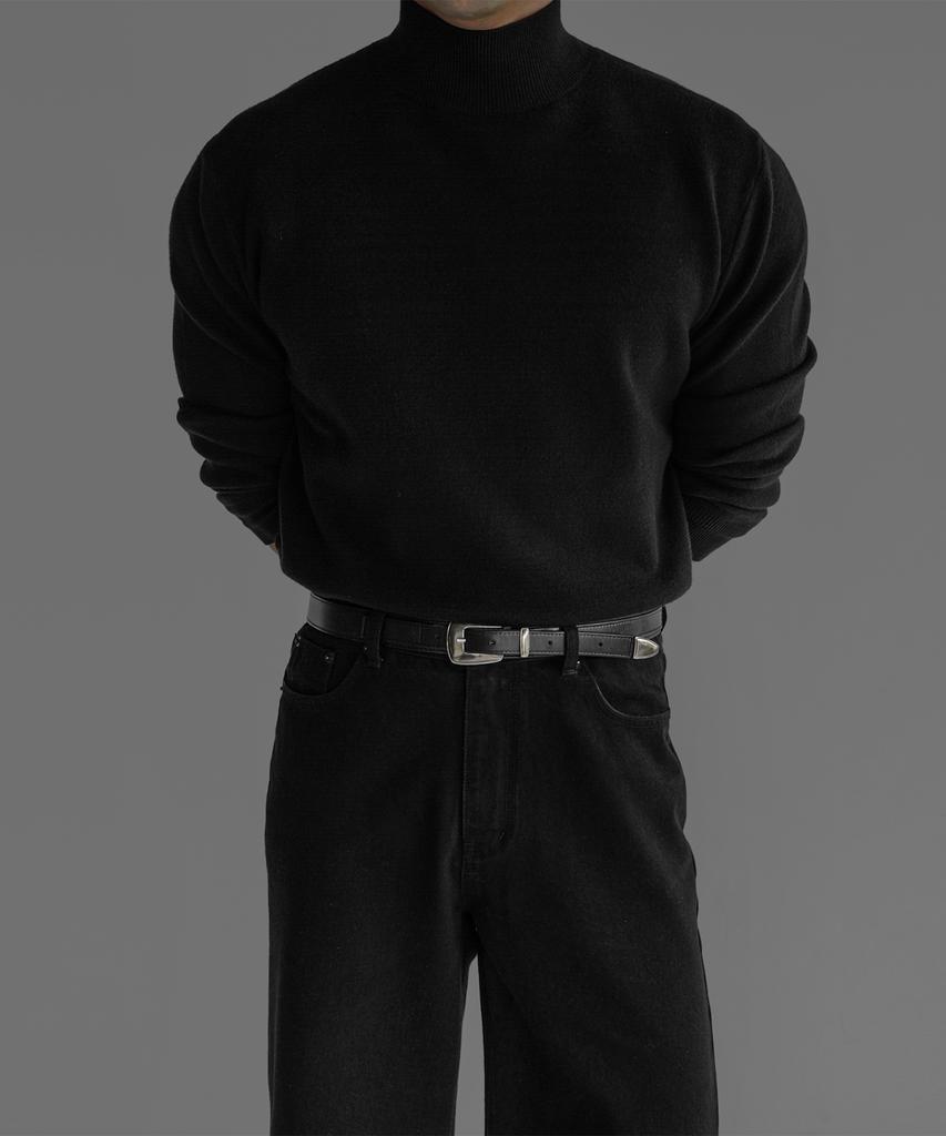 Baulopeulodeogteu Soft Double-Weave Mock Turtleneck Knit [Black]