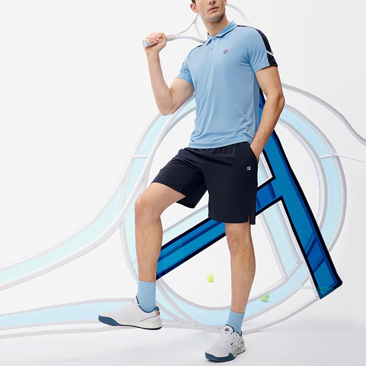 Fila Athletics Solid Color Casual Tennis Knit Polo Shirt Men Tops Twilight-Blue A11M223105F-LB