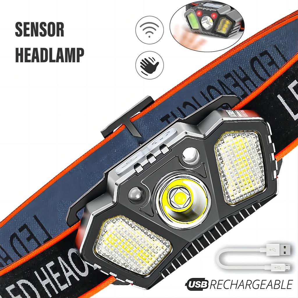 USB rechargeable sensor, LED headlights, ultra bright headlight head, wearable fishing light, multiple lighting modes, mountain climbing adventure