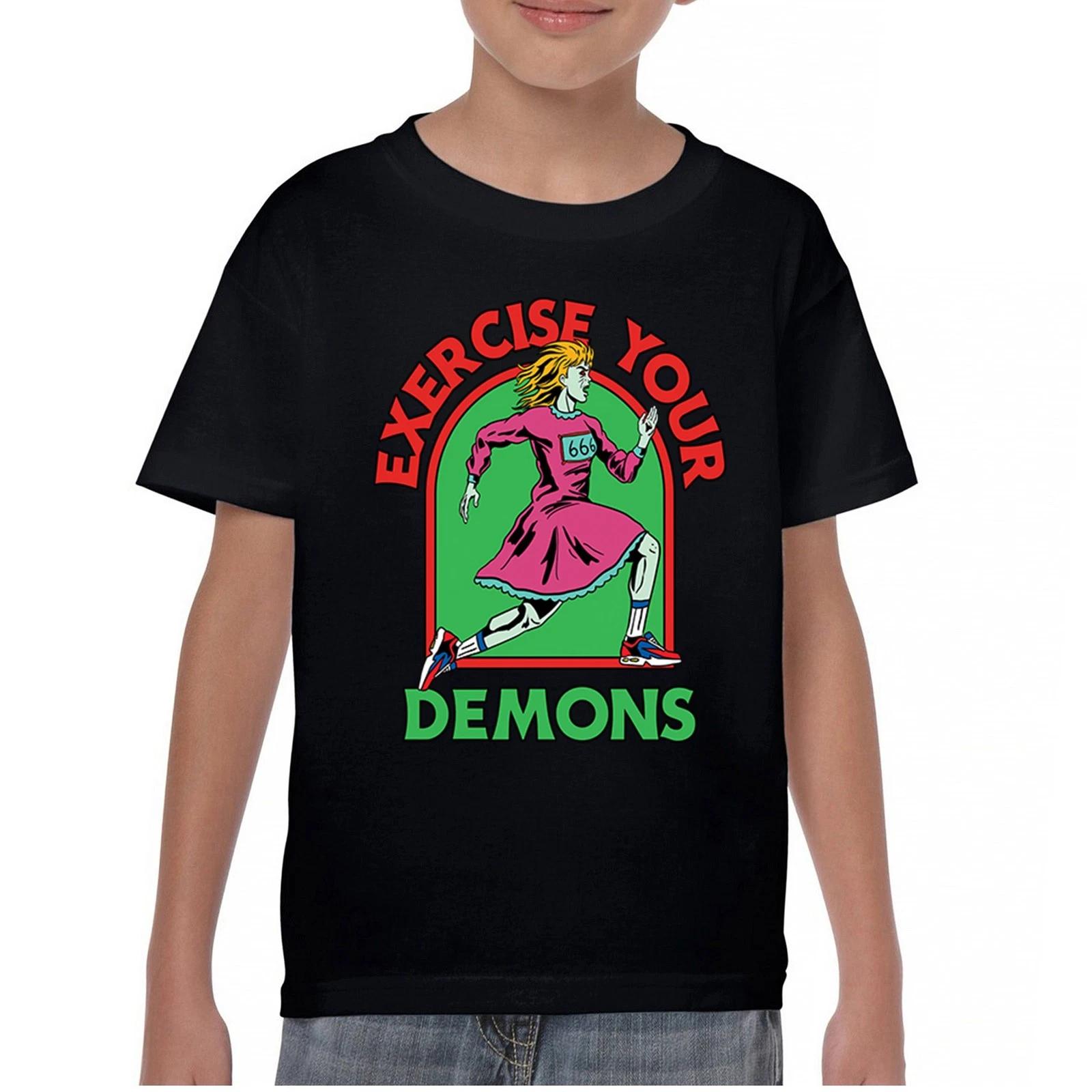 Exercise Your Demons Youth kids boys T-Shirt Funny Halloween Jack o Lantern Evil Kids 120