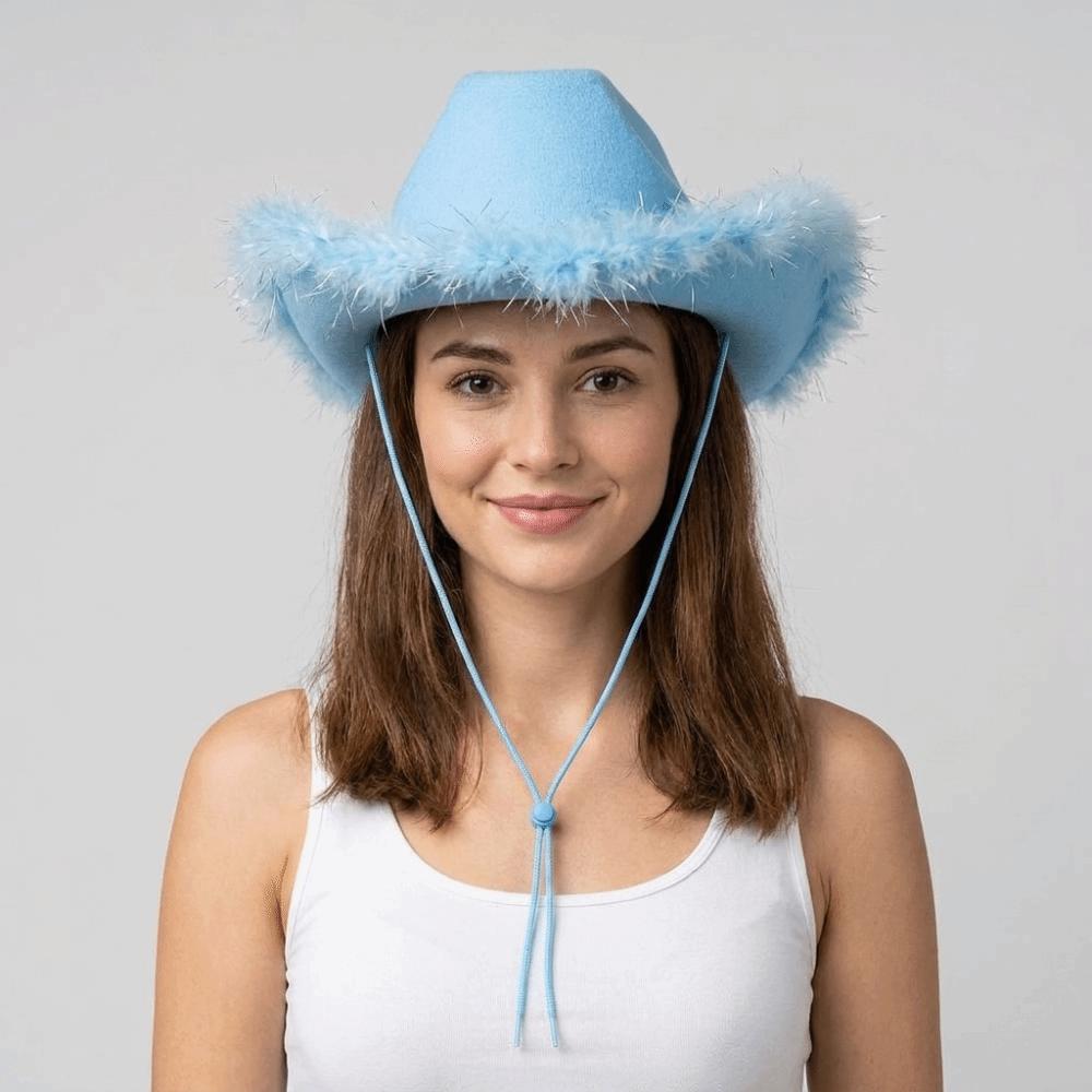 Wide Brim Western Cowboy Hat Furry Trim Top Hat Classic Cowgirl Hat Street Party