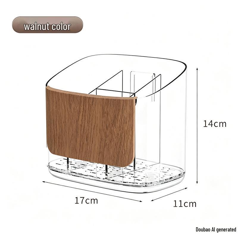 Bamboo Wood Grain Chopstick Holder with Draining Rack