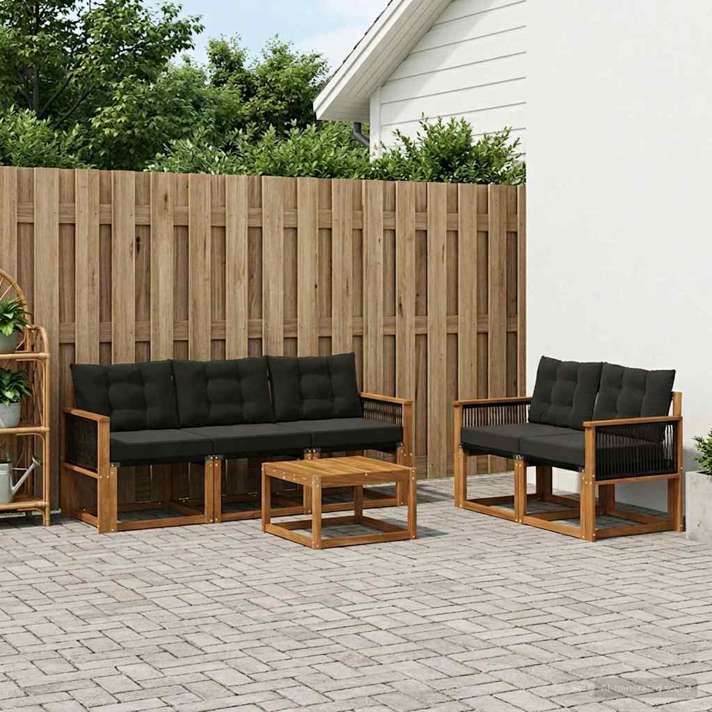 Outdoor Sofa Set with Cushions 6 pcs Natural and Black