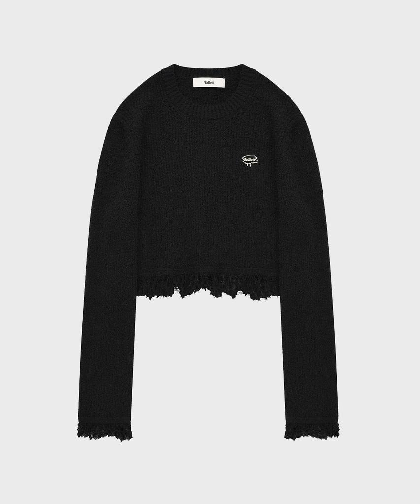 FALLETT Fringe Long Sleeve Knit Black