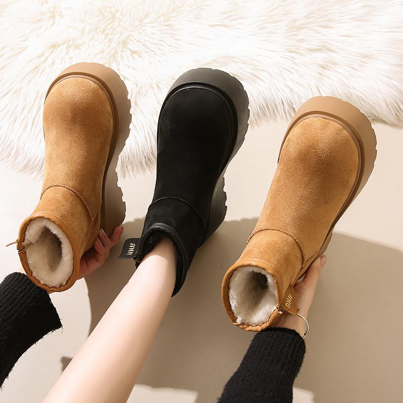Women's lightweight comfortable thick sole one foot stirrup winter warm snow boots padded lining non-slip wear casual sports cotton boots