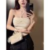 Pearl Neckline Tube Top Women Slim Fit Design Short Shirt
