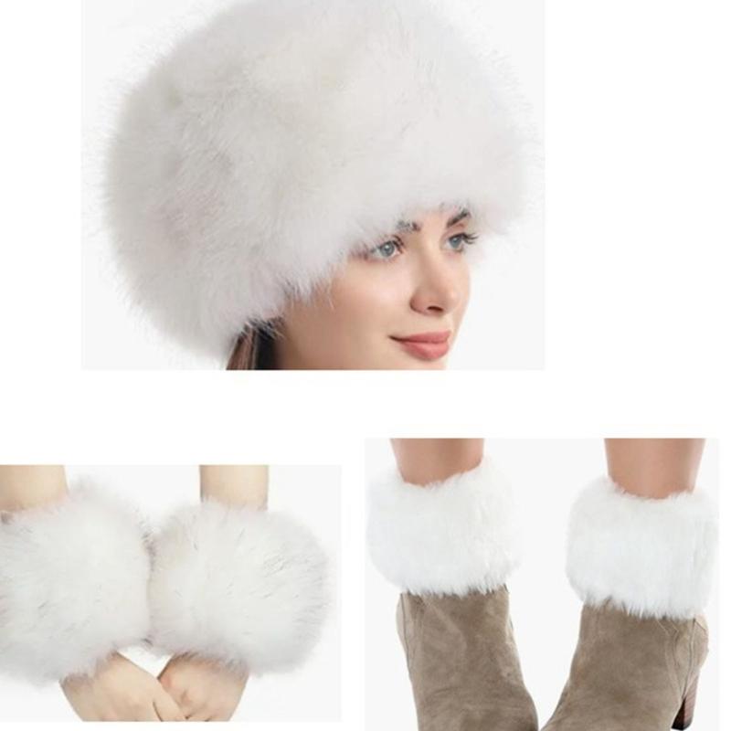 Women Boot Toppers Knitted Cuffs Short Solid Color Faux Furs Plush Leg Warmers Winter Warm Snow Skiing Footless Socks