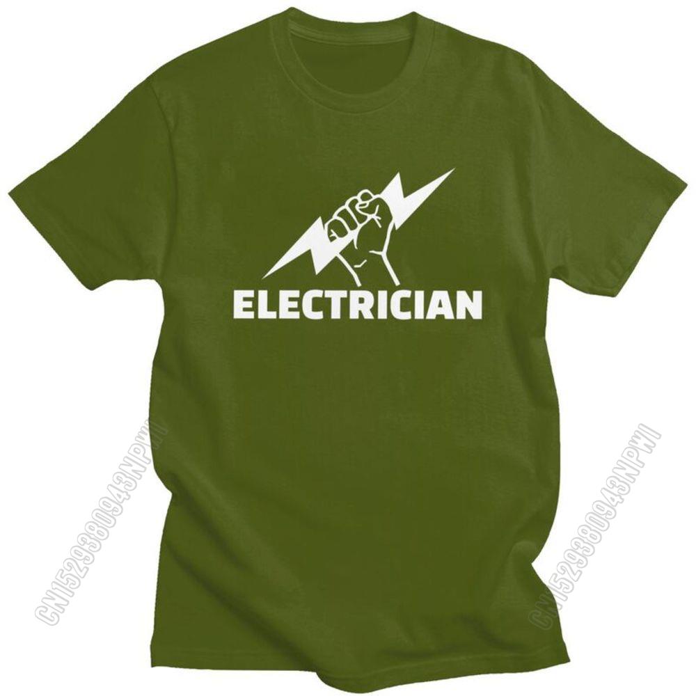

Electrician T Shirt For Men Pure Cotton Tee Engineer Electrical Power Tshirts Short Sleeved T-Shirt Gift 4XL