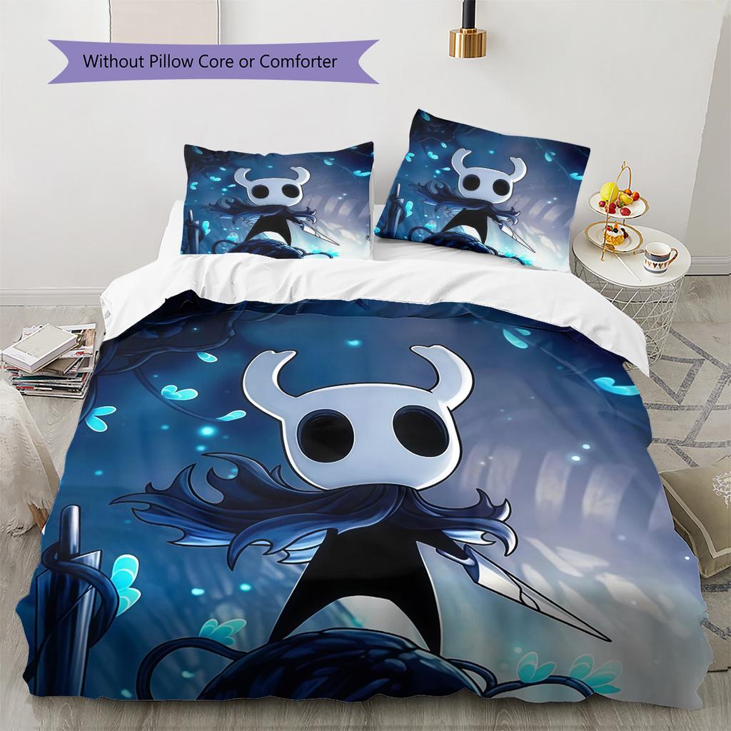 Hollow Knight Pattern Bedding Quilt Set Home Decoration Gift (1 * Duvet Cover + 2 * Pillowcase Without Core)