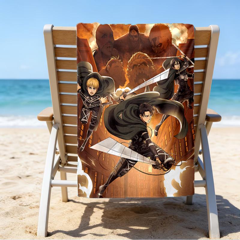proof beach towel with a Attack on Titan2 pattern - soft,absorbent,quick-drying,machine washable - perfect for swimming,camping,bathing