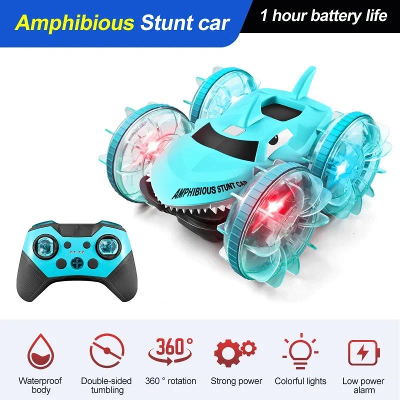 

Non-Toxic 2.4G Rc Car Amphibious Vehicle Gesture Sensing Double-Sided Stunt Shark Amphibious Remote Control Cars With Light Toys For Children