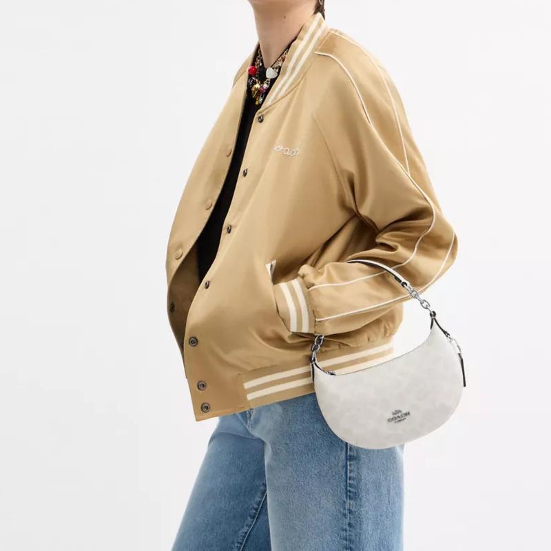 Coach Payton 21 Handtasche aus silbermetallic beschichtetem Canvas und Glattleder Klein Damen Weiß