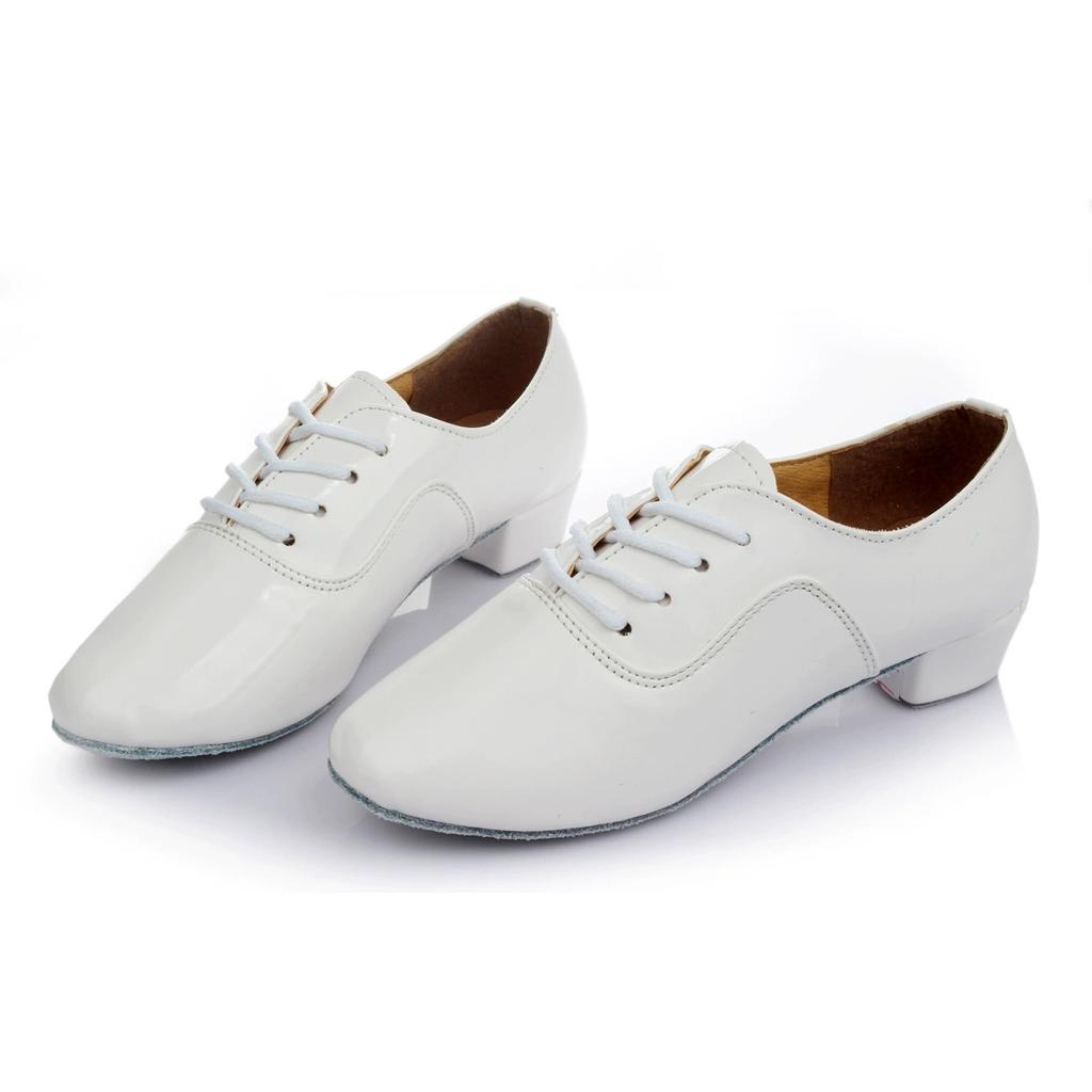 Men Modern Dance Shoes Waltz Dance Shoes Low Heel Square Dance Bright Leather Soft Bottom Fur Sole Boy Sneakers