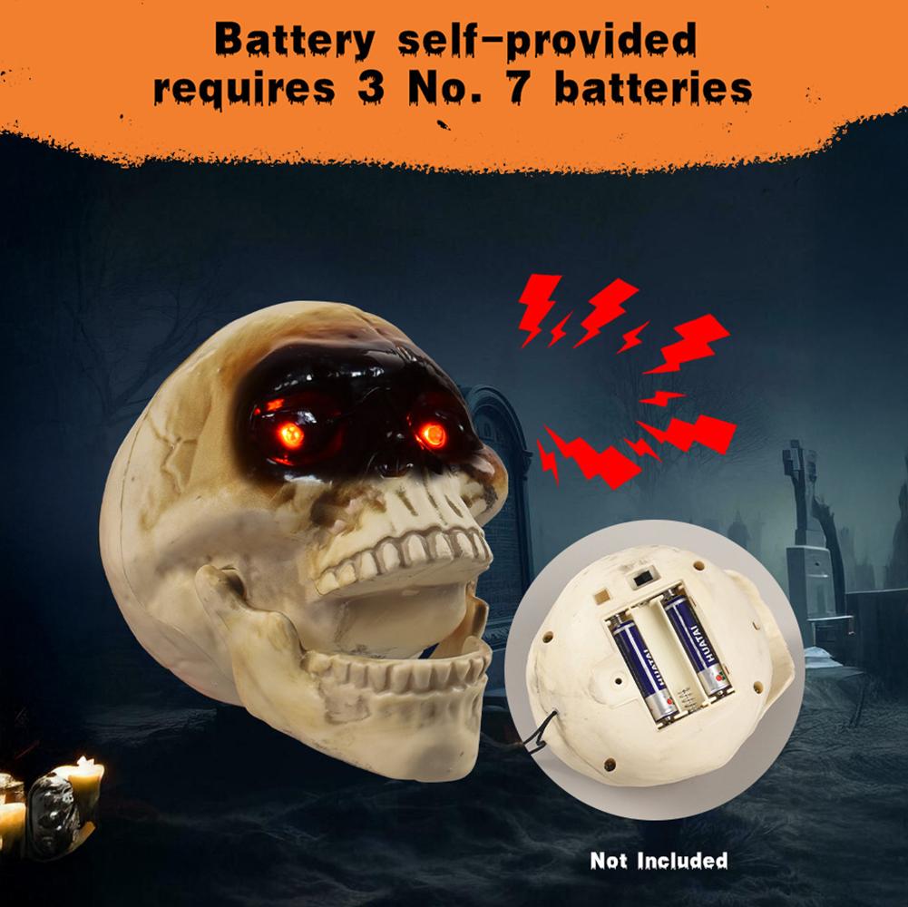 Motion Sensor Animated Skull Head with LED Scream Halloween Prop for Yard/Ghost House Realistic Scream & Glowing Eyes for Horror Theme