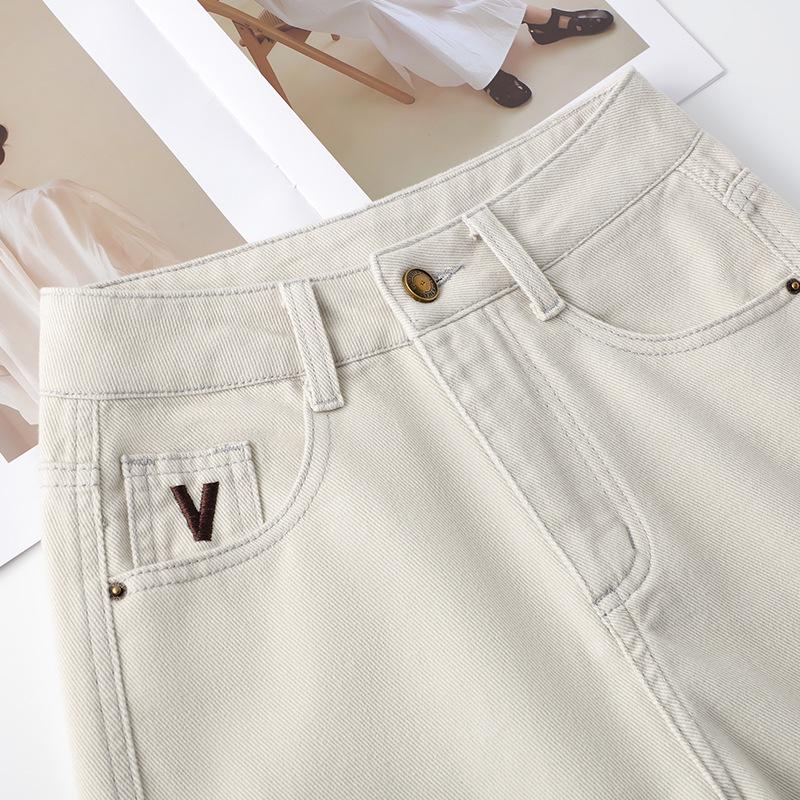 Women's 2025 Spring Off-White High-Waisted Slimming Loose-Fit Jeans