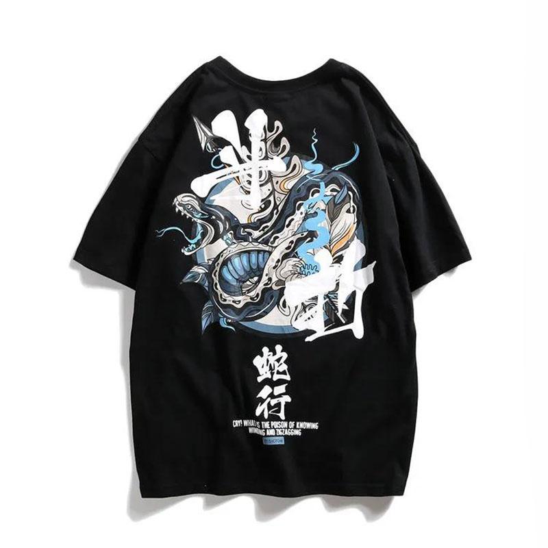 Letní pánské tričko Čínské Harajuku Trend Osobnost Trička Nadměrná Měkká Ležérní Topy Pár Košile do O s krátkým rukávem