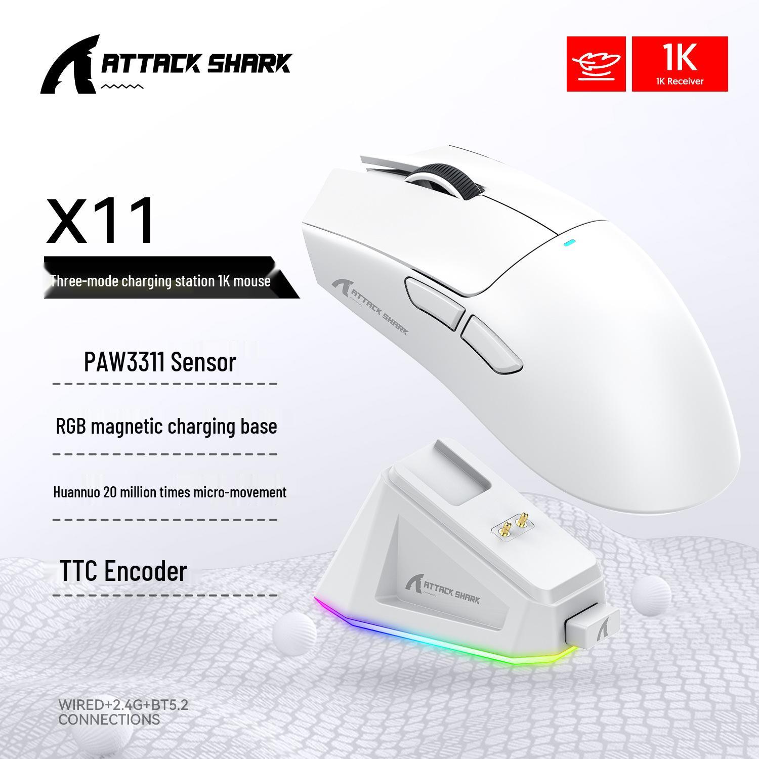 

Игровая мышь Attack Shark X11 с тремя режимами работы, RGB-подсветкой, сенсором PAW3311 и беспроводной зарядкой Bluetooth