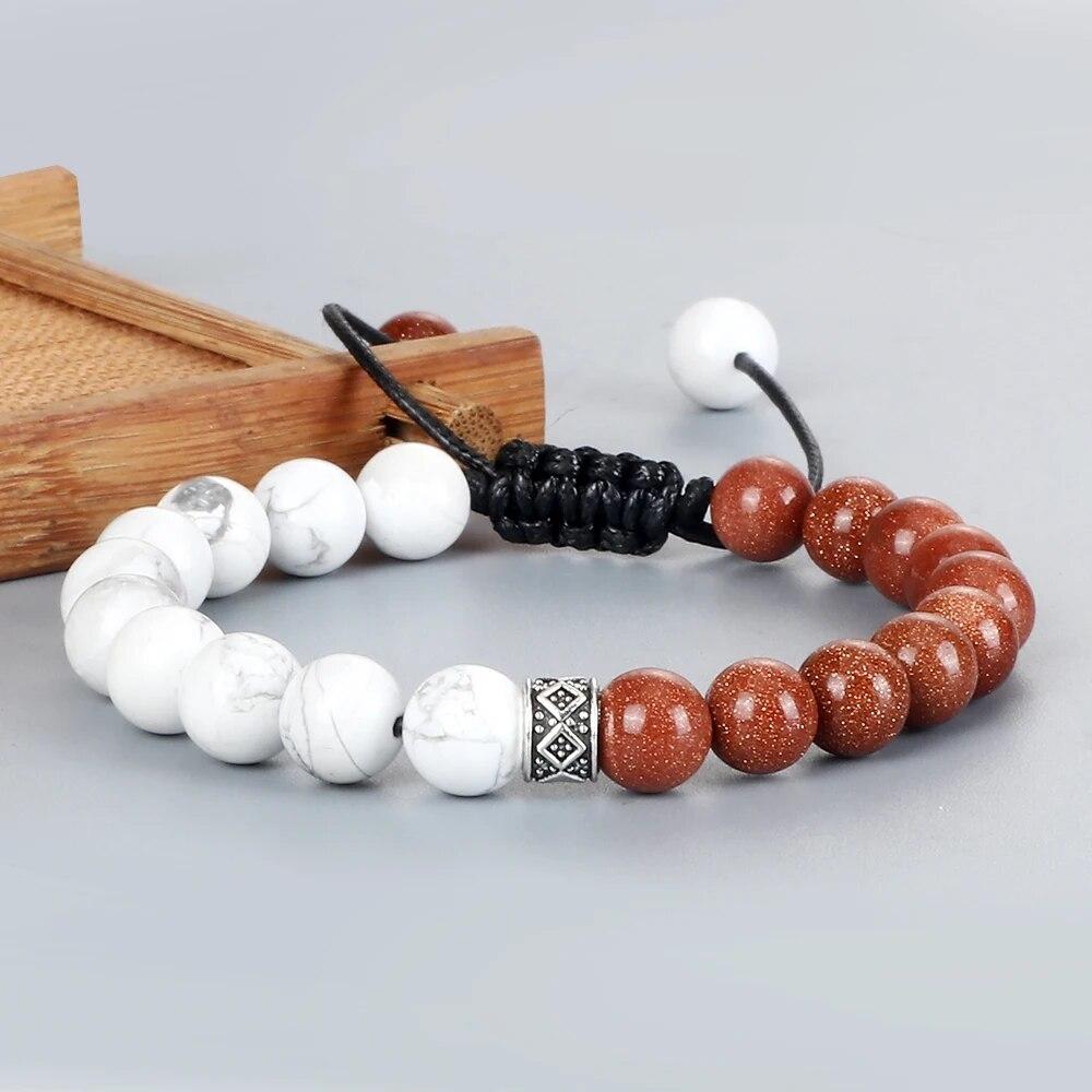 Trendy White Men Beads Bracelet Handmade Natural Tiger Eye Lava Stone Onyx Strand Adjustable Bracelets Women Yoga Energy Jewelry