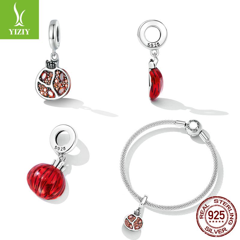 Exquise Granaatappel DIY Armband Hanger met Pavé Zirkoon en 925 Zilveren Kralen