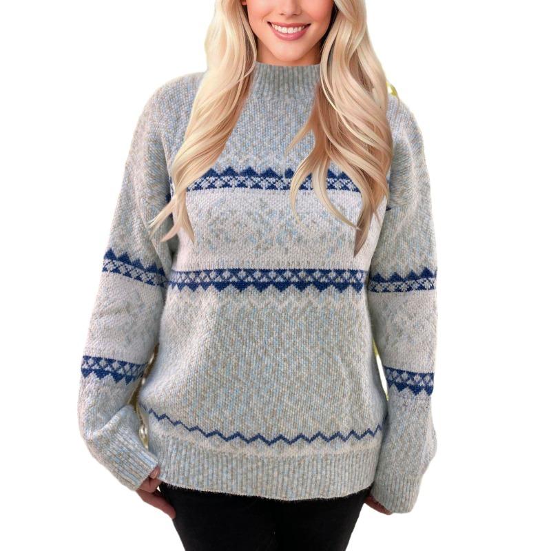 New semi-turtleneck chenille knitted sweater top christmas snowflake pullover sweater women's trend