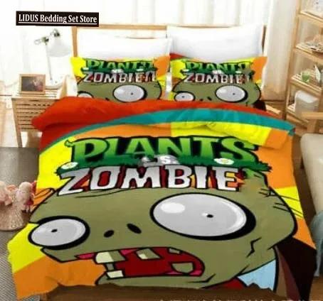 Plants Vs Biancheria da Letto Set Zombie Dimensioni US Europa UK Copripiumino Cartone Copriletto Morbido Federa Federe Set da 2-3 Pezzi Adulti Ragazzi