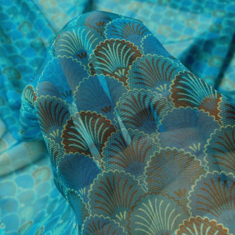 Fish Scale Pattern Printed Fabric Encrypted Silk Chiffon Ethnic for DIY Hanfu Dresses