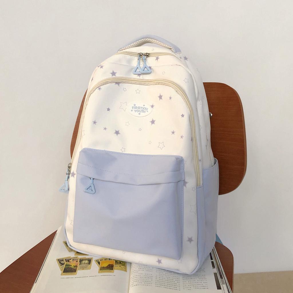 School Bag, Cute Star for Junior High and College Students, Fresh Large-capacity Backpack, Stylish and Stylish Versatile Backpack
