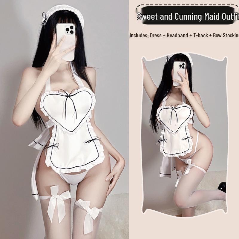 Naughty Heart Lace-Up Maid Lingerie Set - Sexy Role Play Costume