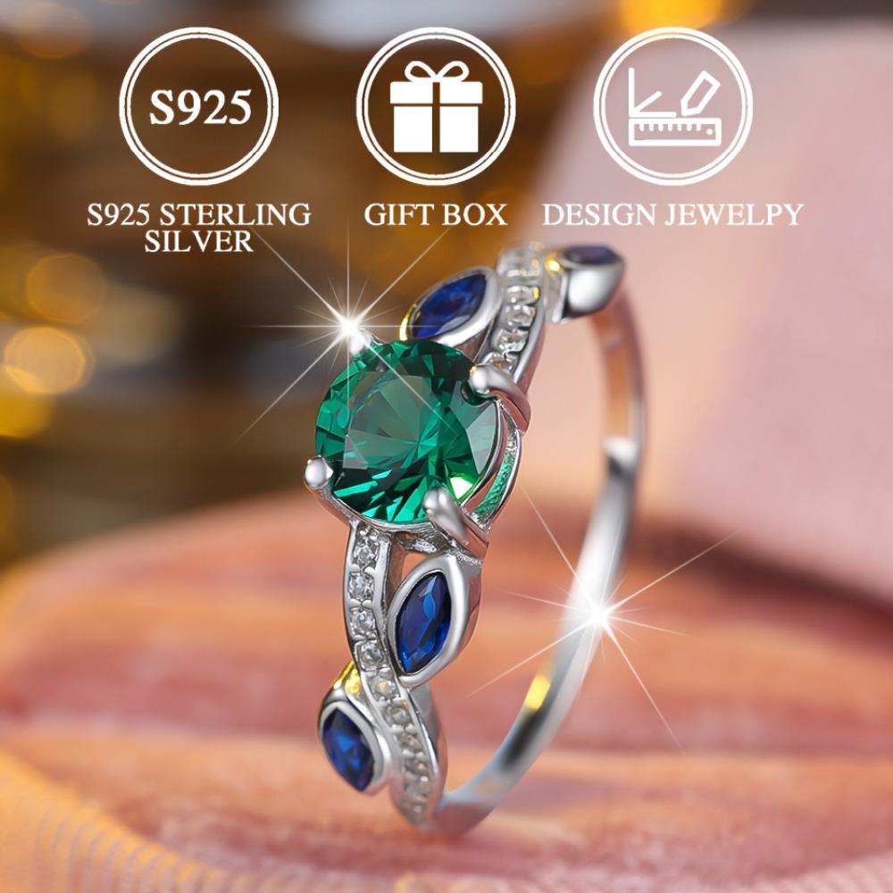 Elegant S925 Sterling Silver Irregular Round Green Zircon Engagement Rings for Women Fashion Wedding Jewelry