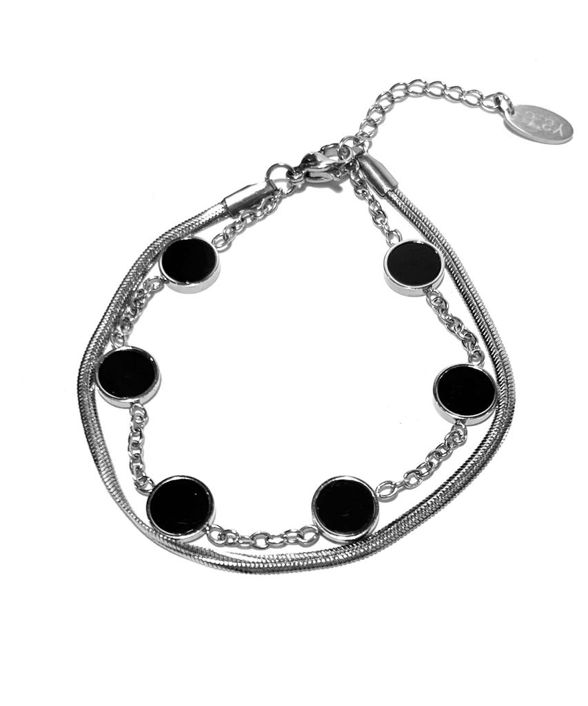 Ssy Double Layered Onyx Stone Bracelet Square Silver