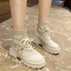 Fashion Spring Autumn Knitted Sock Boots for Women Round Head Lace-up High-heeled Comfortable Versatile Short Boots Fashion Women's Shoe