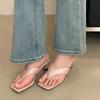 Fashion Comfort Clip Toe Heeled Slippers Women Summer Sexy Square Toe Design Brand Flip Flops Elegant Low Heel Women Shoes Beach Sandals