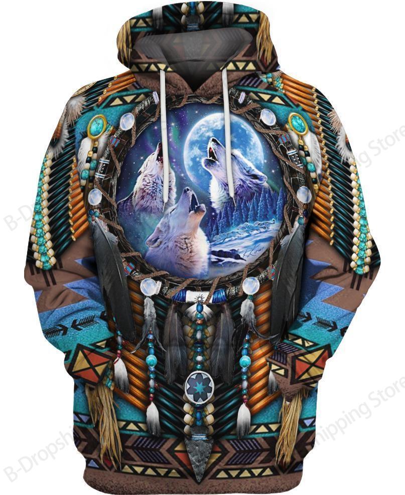 Native Wolf Pattern Culture 3d Print Hoodie Men Women Fashion Long Sleeve Hoodies Vintage Coat Men Sweatshirt Unisex Clothes NEW