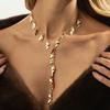 Ingemark Elegant Sexy Irregular Texture Leaf Long Pendant Choker Necklace for Women Trendy Simple Metal Neck Chain New Jewelry