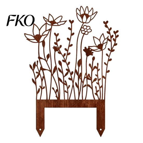 Soil Insert Garden Stake Rusty Flowers Stake, Distressed Metal Flower Yard Art Outdoor Decoration Retro 2D for Lawn F