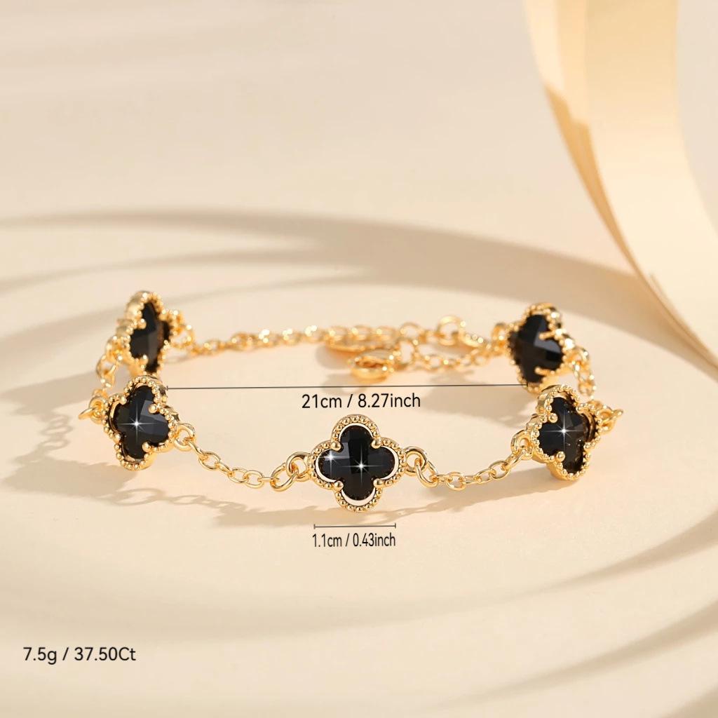 Ladies' Crystal Clover Bracelet with Five Leaf Flower Copper Gold Plated Bracelet