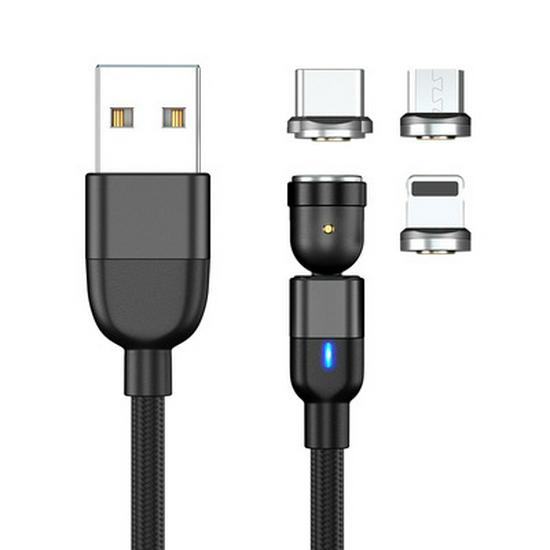 3A Fast Charging 540-Degree Rotating Magnetic USB Cable, Three-in-One Bendable Design