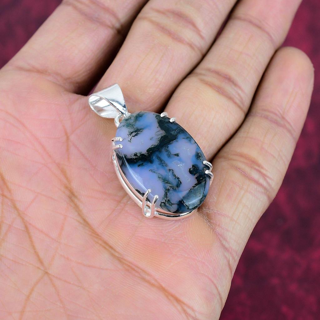Moos Achat Anhänger, Edelstein Schmuck 925 Sterling Silber Anhänger, Geschenk für Frauen handgefertigter Anhänger