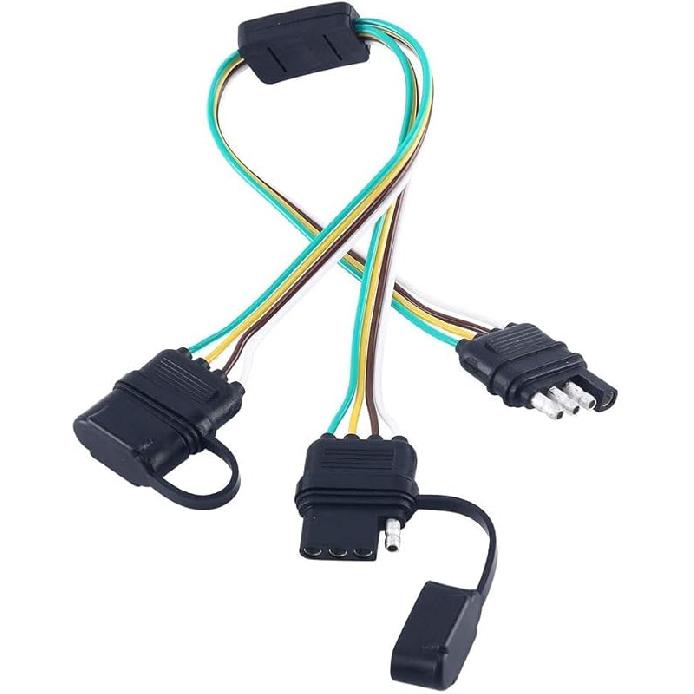 NEWSUN® Universal 4-Way Flat Y-Splitter Plug For Tailgate Light Bars & Trailer Lights,Plug & Play Adapter Extension Harness Wiring Plug 4 Pin 17.5